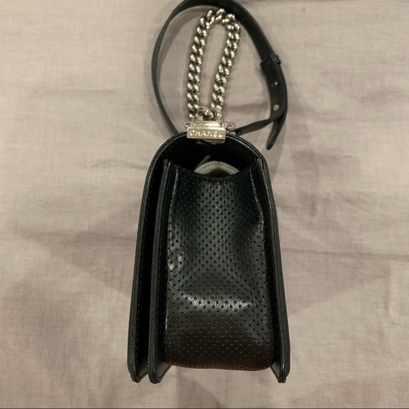 Chanel Boy Bag Old Medium Black Perforated Lambskin Leather Chrome Hardware - Picture 5 of 16